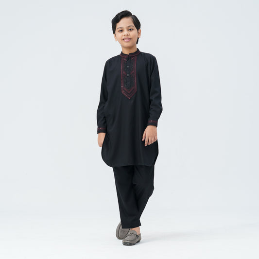 Boy's Black Linen Viscose Kabli